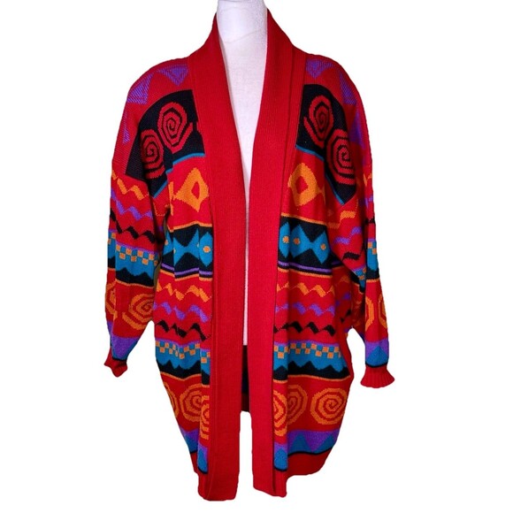 Vintage Women’s 90s Retro Abstract Southwestern Cardigan Artsy Bold Geometric 20 - Picture 1 of 8